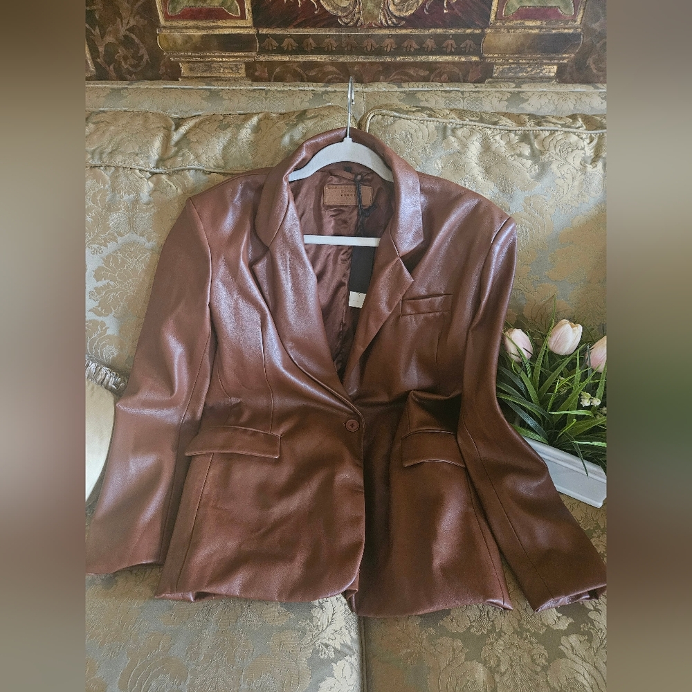 NWT BLANKNYC by Anthropologie faux leather jacket single button in Brown
